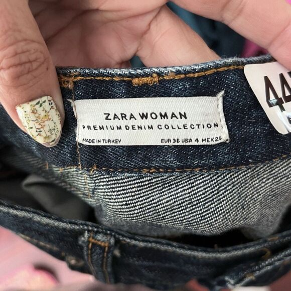 Zara Women Jeans 4 Premium Denim 30x33 Dark Wash Frayed Hem Straight Leg Classic - Picture 11 of 12